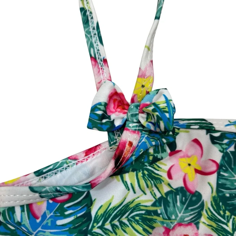 Girls Floral Bow Detail Two‎ Piece Swim Suit Bikini Size 7-8